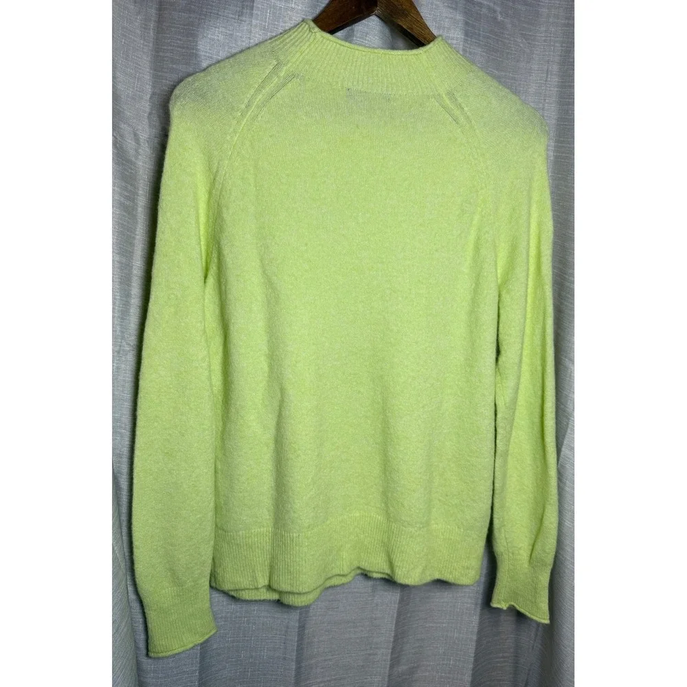 J. Crew Mock Neck Sweater Women's M Neon Yellow Merino Wool Blend Pullover - Picture 2 of 9